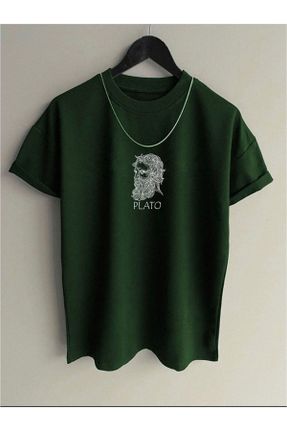 تی شرت سبز مردانه اورسایز یقه گرد تکی جوان کد 805744665