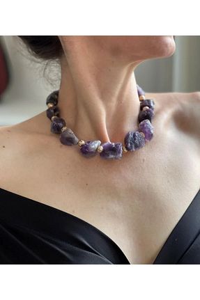 گردنبند استیل ( فولاد ) بنفش زنانه سنگ طبیعی Hazeran accessories - کد 720446753