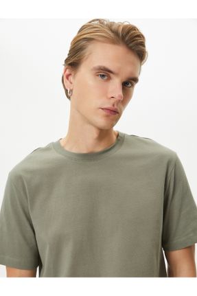 تی شرت خاکی مردانه رگولار یقه گرد پنبه (نخی) تکی کد 801350481