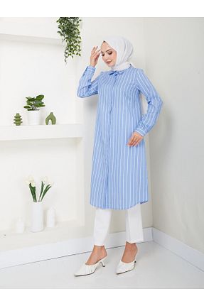 تونیک حجاب آبی زنانه پنبه پلی استر Kirazgym - کد 844273284