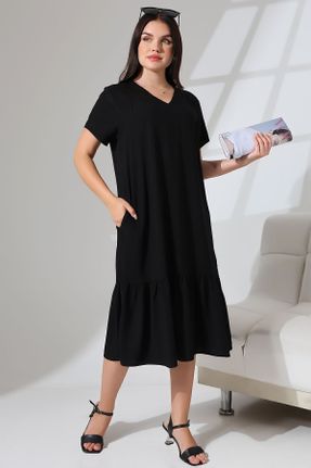 لباس مشکی زنانه بافتنی ویسکون سایز بزرگ آستین-کوتاه کد 835971918