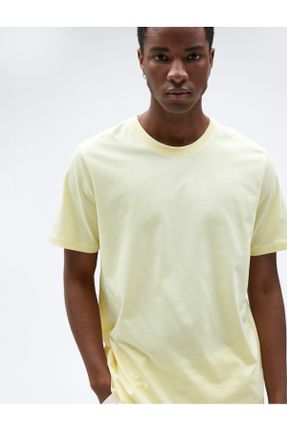 تی شرت زرد مردانه رگولار یقه گرد پنبه (نخی) تکی کد 655813014