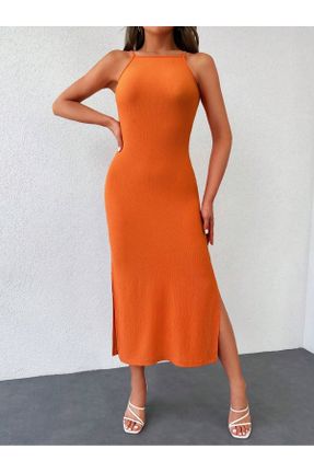 لباس نارنجی زنانه بافت پلی استر اسلیم فیت کد 803130969