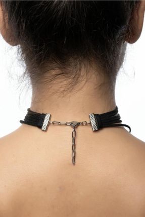 گردنبند جواهر مشکی زنانه چرم کد 81723453