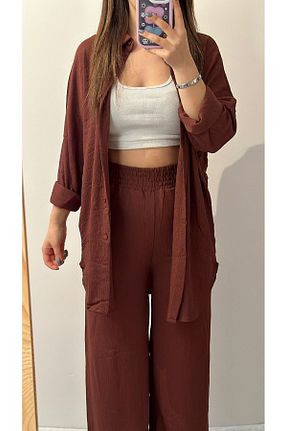 ست بالاتنه و پائین تنه قهوه ای زنانه بافتنی EBA - کد 805900540