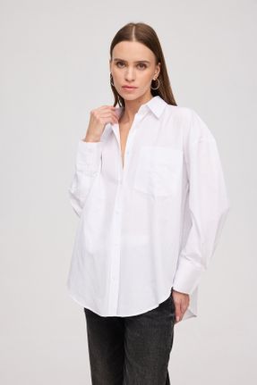 پیراهن سفید زنانه رگولار یقه پیراهنی کد 417519282