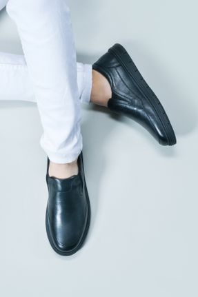 کفش لوفر مشکی مردانه چرم طبیعی پاشنه کوتاه ( 4 - 1 cm ) کد 376443597