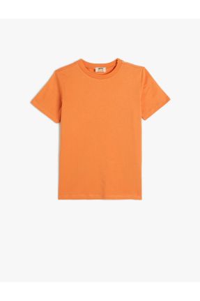 تی شرت نارنجی بچه گانه رگولار یقه گرد تکی کد 829764194