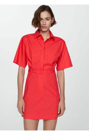 لباس قرمز زنانه بافت رگولار آستین-کوتاه کد 822182125