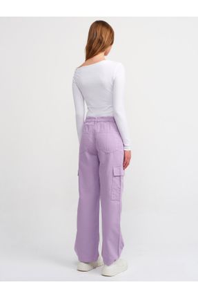 شلوار جین بنفش زنانه فاق بلند کارگو استاندارد کد 805734094