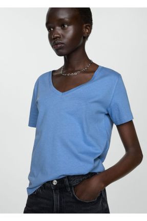 تی شرت آبی زنانه رگولار یقه هفت کد 830617011