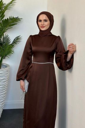 لباس مجلسی قهوه ای زنانه آستین استاندارد رگولار کد 835207777