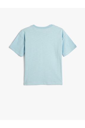 تی شرت آبی بچه گانه رگولار یقه گرد پنبه (نخی) تکی کد 691106322
