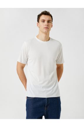تی شرت سفید مردانه رگولار یقه گرد تکی کد 649655955