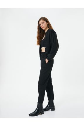 شلوار جین مشکی زنانه پاچه لوله ای فاق بلند کاپری کد 805008381