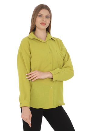 پیراهن سبز زنانه اورسایز یقه پیراهنی کد 832101732