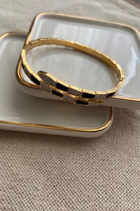 دستبند استیل طلائی زنانه فولاد ( استیل ) کد 385261865