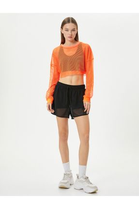 تی شرت نارنجی زنانه ریلکس یقه گرد تکی کد 789728723