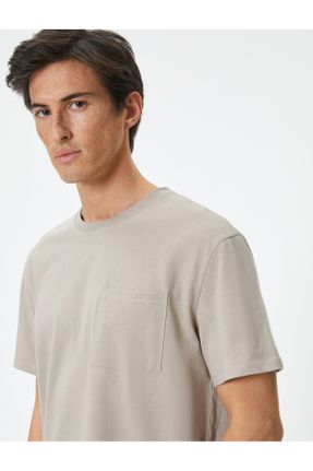 تی شرت طوسی مردانه لش یقه گرد پنبه (نخی) تکی کد 822146340