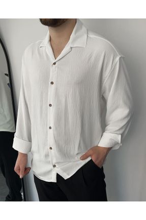 پیراهن سفید مردانه اورسایز یقه پیراهنی کتان کد 833551721