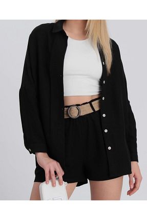 شلوارک و برمودا مشکی زنانه کتان NİLS FASHİON - کد 844300984