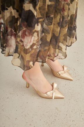 کفش پاشنه بلند کلاسیک طلائی زنانه چرم مصنوعی پاشنه نازک پاشنه متوسط ( 5 - 9 cm ) کد 814041789
