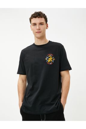 تی شرت مشکی مردانه رگولار یقه گرد پنبه (نخی) تکی کد 705393921