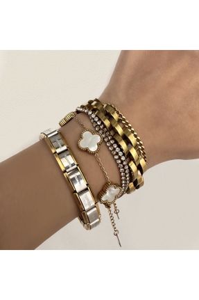 دستبند استیل طلائی زنانه فولاد ( استیل ) کد 649099263