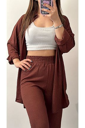 ست بالاتنه و پائین تنه قهوه ای زنانه بافتنی EBA - کد 805900540