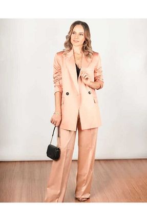 کت و شلوار بژ زنانه یقه کتی Garamak - کد 370804384