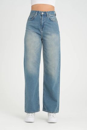 شلوار جین آبی زنانه پاچه راحت فاق بلند اورسایز جوان استاندارد کد 820519410