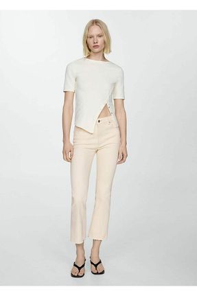 شلوار جین سفید زنانه جاگر MANGO - کد 788443534