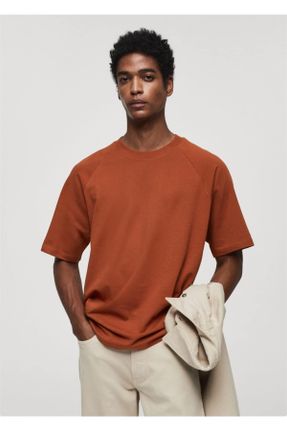 تی شرت نارنجی مردانه ریلکس یقه خدمه پنبه (نخی) کد 824220467