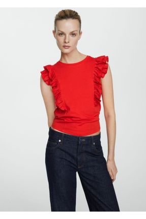 تی شرت قرمز زنانه رگولار یقه خدمه پنبه (نخی) کد 824219743