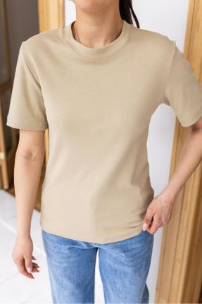 تی شرت بژ زنانه رگولار یقه گرد کد 815062863