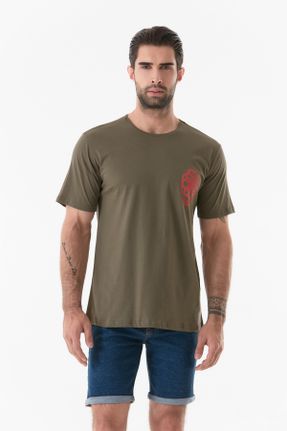 تی شرت خاکی مردانه رگولار یقه گرد کد 835621043