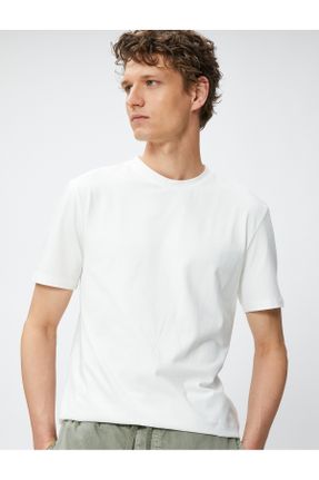 تی شرت سفید مردانه یقه گرد تکی کد 475648209