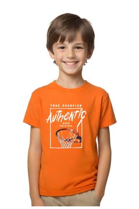 تی شرت نارنجی بچه گانه ریلکس یقه نوزاد پنبه - پلی استر تکی بیسیک کد 825296451