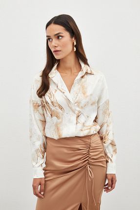پیراهن بژ زنانه اورسایز Sateen - کد 841495297