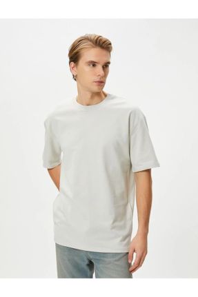 تی شرت طوسی مردانه رگولار یقه گرد پنبه (نخی) تکی کد 801033760