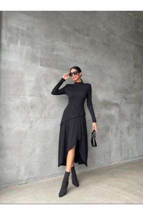 لباس مشکی زنانه تریکو تریکو آستین-بلند بیسیک کد 790813358