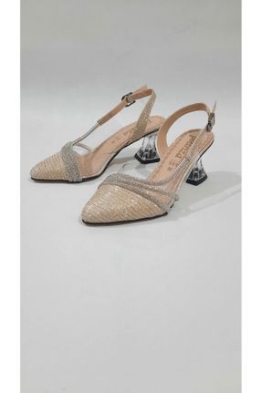 کفش مجلسی طلائی زنانه چرم مصنوعی پاشنه پر پاشنه متوسط ( 5 - 9 cm ) کد 751872492