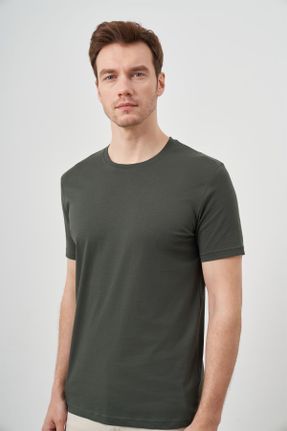 تی شرت خاکی مردانه رگولار یقه گرد پنبه (نخی) تکی طراحی کد 816493072