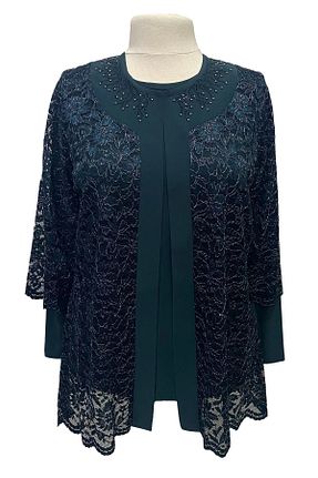 ست لباس مجلسی سایز بزرگ آبی زنانه آستین بلند HESNA - کد 844760107
