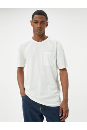 تی شرت سفید مردانه رگولار یقه گرد پنبه (نخی) تکی کد 829238605