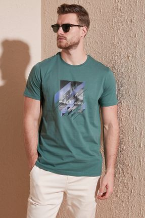 تی شرت سبز مردانه اسلیم فیت یقه گرد کد 710989002