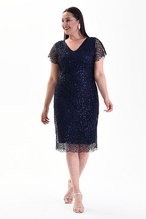 لباس مجلسی سایز بزرگ سرمه ای زنانه یقه هفت Butik Nilyam - کد 825307413