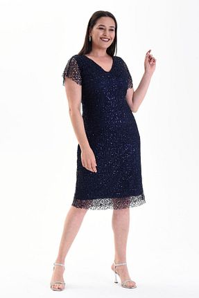 لباس مجلسی سایز بزرگ سرمه ای زنانه یقه هفت Butik Nilyam - کد 825307413