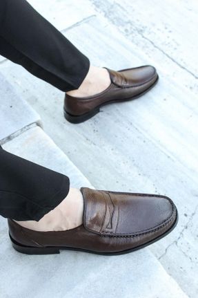 کفش کلاسیک قهوه ای مردانه چرم طبیعی پاشنه کوتاه ( 4 - 1 cm ) پاشنه ساده کد 36970168