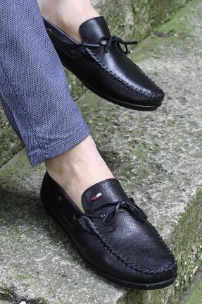 کفش لوفر مشکی مردانه چرم طبیعی پاشنه کوتاه ( 4 - 1 cm ) کد 36409366